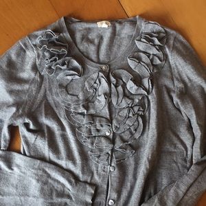 Ruffle detail grey cardigan
